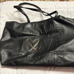 Victorias Secret Black Love Embossed Tote Bag